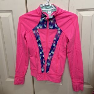 Ivivva Neon Pink Sweater/Jacket with Purple, Blue & Green Cubed Pattern